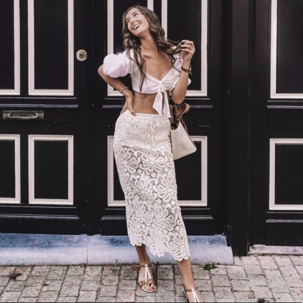 Zara Cream Crochet Lace Midi Skirt - Picture 16 of 16